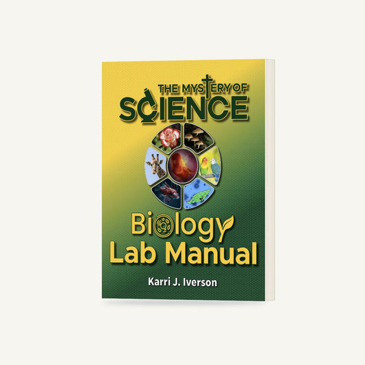 The Mystery of Science Biology Printed Lab Manual, standing at an angle with its page edges visible