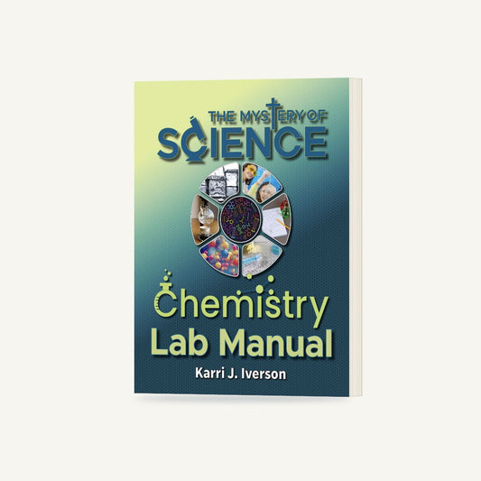 The Mystery of Science Chemistry Printed Lab Manual, standing at an angle with its page edges visible