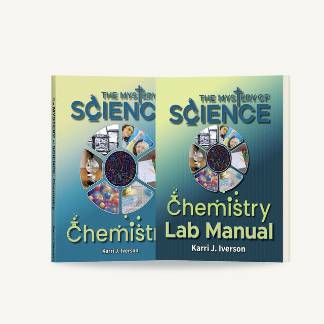 The Mystery of Science Chemistry Set with the Student Reader and matching Printed Lab Manual shown together