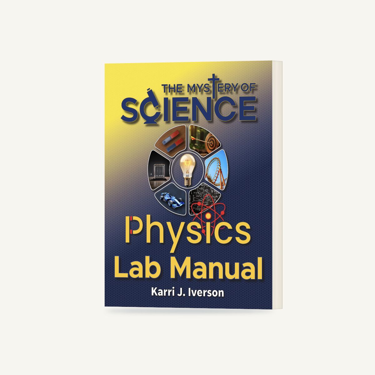 The Mystery of Science Physics Printed Lab Manual, standing at an angle with its page edges visible