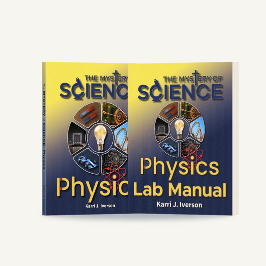 The Mystery of Science Physics Set with the Student Reader and matching Printed Lab Manual shown together